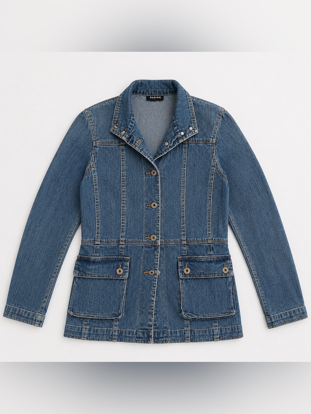Bongo Y2K Denim Button-Front Jacket in Medium Blue